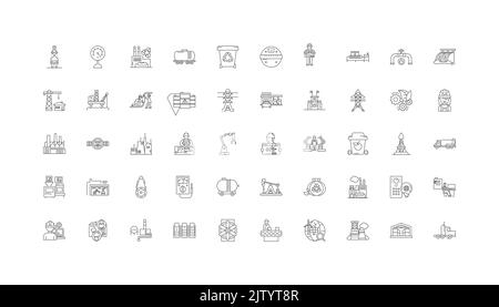 Idee industriali pesanti, icone lineari, set di segni di linea, collezione vettoriale Illustrazione Vettoriale