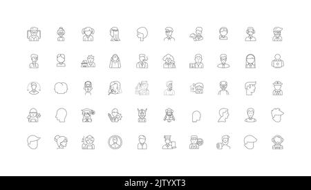 Illustrazione del concetto di profilo, icone lineari, set di segni di linea, collezione vettoriale Illustrazione Vettoriale