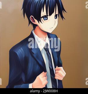 elegante anime boy. dipinto ad olio Foto Stock