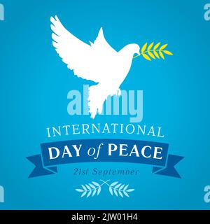 Volando colomba con ramo di olive per la Giornata Internazionale della Pace banner. Illustrazione del vettore Giornata Internazionale della Pace. Sistema di progettazione grafica astratta isolato Illustrazione Vettoriale