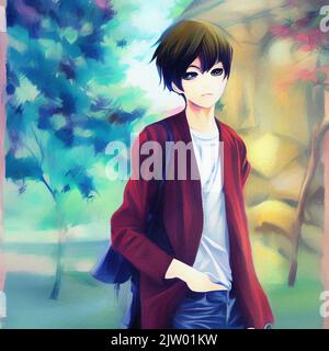 elegante anime boy. dipinto ad olio Foto Stock