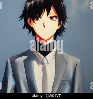 elegante anime boy. dipinto ad olio Foto Stock