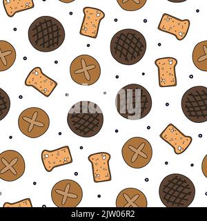 Motivo senza cuciture con pane nero, grigio colorato disegnato a mano. Illustrazione Vettoriale