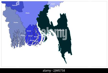 illustrazione della mappa vettoriale della parte meridionale del bangladesh Foto Stock