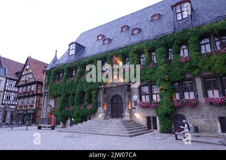 Municipio di Quedlinburg, patrimonio dell'umanità dell'UNESCO, Sassonia-Anhalt, Germania settentrionale, Europa Foto Stock