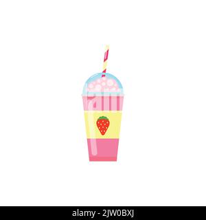 Frullato o frullato di fragole piatte colorate per isolarsi su sfondo bianco. Illustrazione Vettoriale