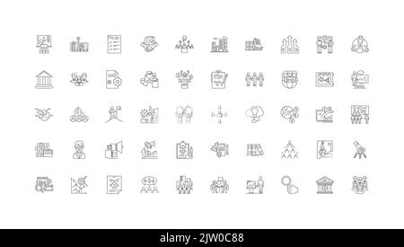 Idee aziendali, icone lineari, set di segni di linea, collezione vettoriale Illustrazione Vettoriale