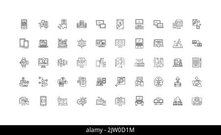 Idee per l'amministrazione del sistema, icone lineari, set di segni di linea, raccolta di vettori Illustrazione Vettoriale