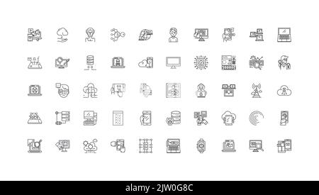 Illustrazione del concetto di amministrazione del sistema, icone lineari, set di segni lineari, raccolta di vettori Illustrazione Vettoriale