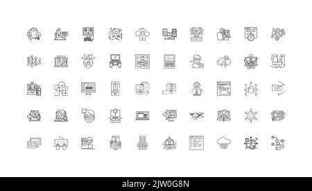 Programmazione, illustrazione del concetto di codifica, icone lineari, set di segni lineari, raccolta di vettori Illustrazione Vettoriale