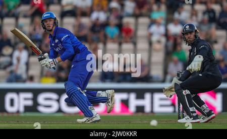 Southampton, Regno Unito. 02nd Set, 2022. London Spirit's Zac Crawley durante il match The Hundred Manchester Originals vs London Spirit Men all'Ageas Bowl, Southampton, Regno Unito, 2nd settembre 2022 (Photo by ben Whitley/News Images) a Southampton, Regno Unito il 9/2/2022. (Foto di ben Whitley/News Images/Sipa USA) Credit: Sipa USA/Alamy Live News Foto Stock