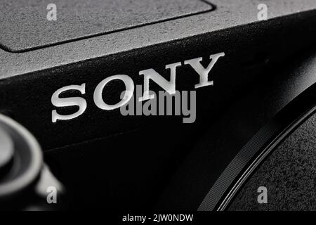 Marchio Sony sulla fotocamera Alpha 6400 Foto Stock