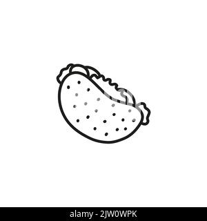 Doodle contorno taco isolato su sfondo bianco. Illustrazione Vettoriale