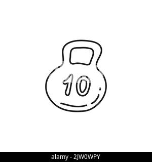 Doodle contorno Kettlebell icona isolato su sfondo bianco. Illustrazione Vettoriale