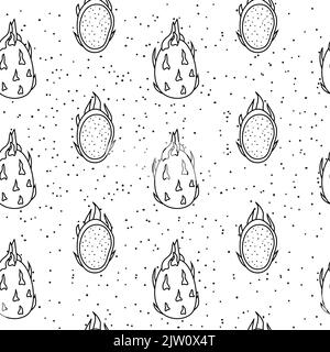 Motivo bianco e nero senza cuciture con contorno di frutti di drago doodle o pitaya. Illustrazione Vettoriale
