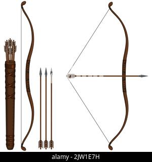 Kit tiro con l'arco disegno vettoriale per tiro al bersaglio, illustrazione fremito di Bow Arrow Illustrazione Vettoriale