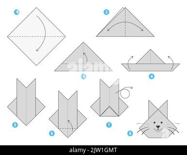 Tutorial Origami. Schema Origami per bambini coniglio Illustrazione Vettoriale