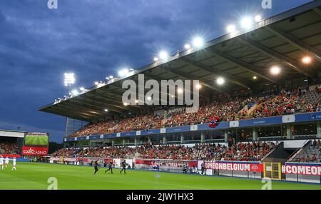 Heverlee, Belgio. 02nd Set, 2022. Tifosi e tifosi belgi hanno mostrato la loro immagine durante la partita tra la nazionale belga di calcio femminile The Red Flames e la Norvegia, a Heverlee, Belgio, venerdì 02 settembre 2022, la partita 9 (su dieci) nel gruppo F della fase di gruppo delle qualifiche per la Coppa del mondo femminile 2023. BELGA PHOTO DAVID CATRY Credit: Belga News Agency/Alamy Live News Foto Stock