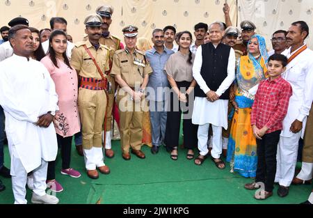 Beawar, Rajasthan, India. 2nd Set, 2022. Rajasthan Capo ministro Ashok Gehlot durante la cerimonia della Parata delle Convocazioni all'Accademia di polizia Rajasthan a Jaipur. (Credit Image: © Sumit Saraswat/Pacific Press via ZUMA Press Wire) Credit: ZUMA Press, Inc./Alamy Live News Foto Stock