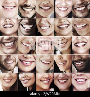 Tanti sorrisi. Quale è il tuo preferito. Immagine composita di un assortimento di persone sorridenti. Foto Stock