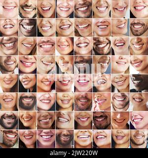 Miglia di sorrisi. Immagine composita di un assortimento di persone sorridenti. Foto Stock