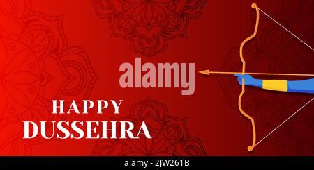 striscione orizzontale happy dussehra con design piatto Illustrazione Vettoriale