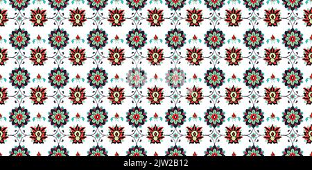 Folklore ikat mostrando ornamento con motivo floreale. Vector seamless pattern design Foto Stock