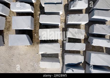 Documentazione fotografica aerea di un deposito di blocchi di marmo a Carrara Italia Foto Stock