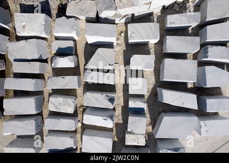 Documentazione fotografica aerea di un deposito di blocchi di marmo a Carrara Italia Foto Stock