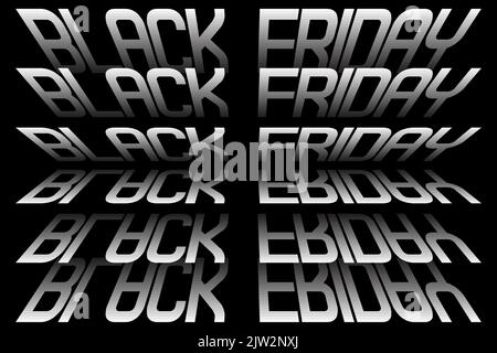 Design del Black Friday per pubblicità, banner, volantini e volantini, poster. Illusione ottica. Modello banner vendita orizzontale con testo bianco in nero Illustrazione Vettoriale