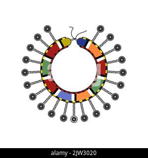 Tradizionale collana Keniota colorata con perline, con disegno vettoriale a catena e monete Illustrazione Vettoriale