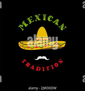 Cappello messicano Sombrero colorato Vector Design, tradizionale cappello messicano per Independence Celebration Illustrazione Vettoriale