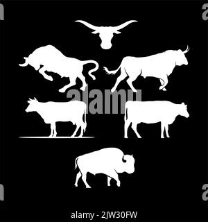 Cow Buffalo Bull Bison Silhouette Collection Vector Design Illustrazione Vettoriale