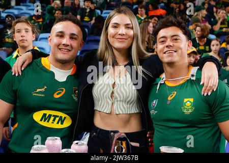 Sydney, Australia. 03rd Set, 2022. Tifosi di rugby durante la partita del Campionato di rugby eToro tra Australia e Sud Africa allo stadio Allianz di Sydney, Australia, il 3 settembre 2022. Foto di Peter Dovgan. Solo per uso editoriale, licenza richiesta per uso commerciale. Non è utilizzabile nelle scommesse, nei giochi o nelle pubblicazioni di un singolo club/campionato/giocatore. Credit: UK Sports Pics Ltd/Alamy Live News Foto Stock