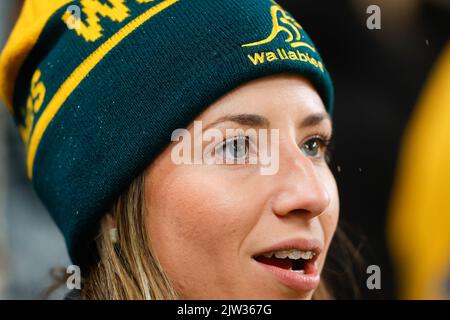 Sydney, Australia. 03rd Set, 2022. Tifosi di rugby durante la partita del National Anhems eToro Rugby Championship tra Australia e Sud Africa allo stadio Allianz di Sydney, Australia, il 3 settembre 2022. Foto di Peter Dovgan. Solo per uso editoriale, licenza richiesta per uso commerciale. Non è utilizzabile nelle scommesse, nei giochi o nelle pubblicazioni di un singolo club/campionato/giocatore. Credit: UK Sports Pics Ltd/Alamy Live News Foto Stock