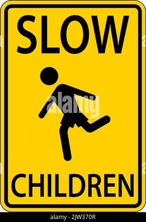 Slow Children Sign on sfondo bianco Illustrazione Vettoriale