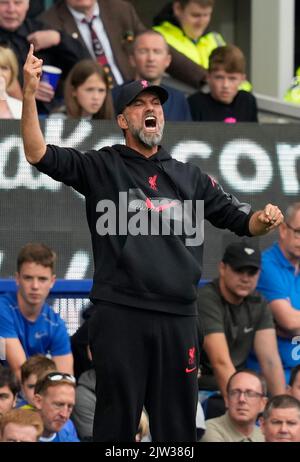 Liverpool, Regno Unito. 3rd settembre 2022. Jurgen Klopp manager di Liverpool durante la partita della Premier League al Goodison Park, Liverpool. Il credito per le immagini dovrebbe essere: Andrew Yates / Sportimage Credit: Sportimage/Alamy Live News Foto Stock