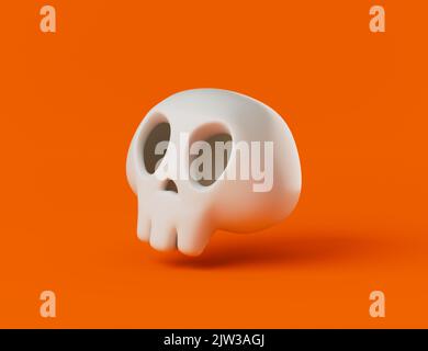 Semplice cartone di Halloween cranio umano 3D rendering illustrazione. Oggetto isolato su sfondo giallo Foto Stock