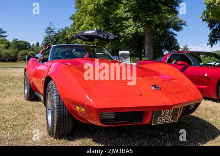 1972 Corvette Stingray coupé con i pannelli T-top rimossi in mostra all'American Auto Club Rally of the Giants Foto Stock