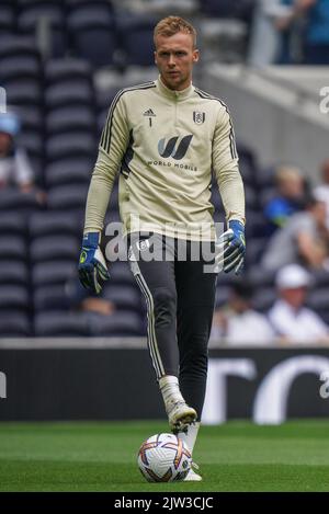 Londra, Regno Unito. 03rd Set, 2022. Marek Rodák #1 di Fulham durante il warm up pre-partita durante la partita della Premier League Tottenham Hotspur vs Fulham al Tottenham Hotspur Stadium, Londra, Regno Unito, 3rd settembre 2022 (Photo by Richard Washbrooke/News Images) a Londra, Regno Unito il 9/3/2022. (Foto di Richard Washbrooke/News Images/Sipa USA) Credit: Sipa USA/Alamy Live News Foto Stock