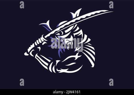 Illustrazione di Samurai che tiene una spada Illustrazione Vettoriale