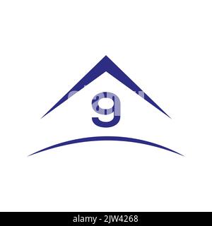 logo 9 con tetto casa immobiliare, dima. Victor Illustrazione Vettoriale