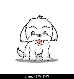 Cute Maltese White Puppy Cartoon Vector, per design, banner, logo Illustrazione Vettoriale