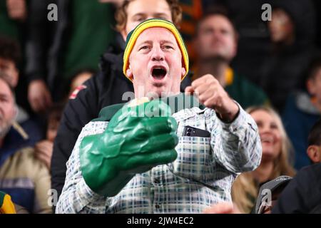 3rd settembre 2022; Allianz Stadium, Sydney, nuovo Galles del Sud, Australia; 2022 Campionato di rugby Etoro, Australia contro Sud Africa: I sostenitori del Sudafrica fanno il tifo per il loro paese Foto Stock