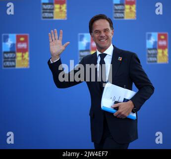 Spagna, Madrid - 30 giugno 2022: Il primo ministro olandese Mark Rutte partecipa al vertice della NATO a Madrid, Spagna. Foto Stock