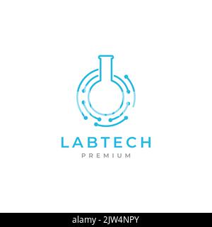 design del logo della tecnologia di laboratorio in vetro Illustrazione Vettoriale
