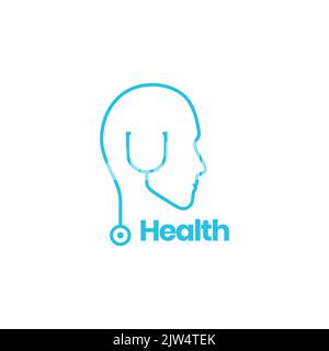 testa umana con logo minimalista stetoscopio Illustrazione Vettoriale
