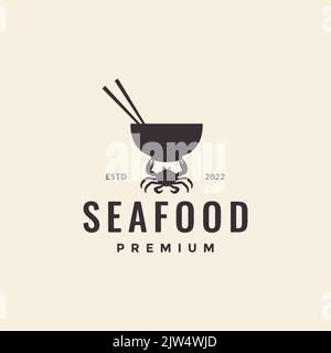 pesce granchio alimentare ciotola logo design Illustrazione Vettoriale