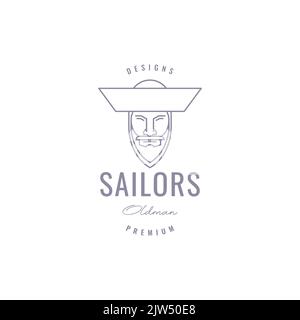 faccia bearded vecchio uomo marinaio logo design Illustrazione Vettoriale