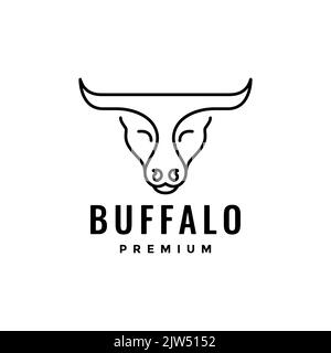 kawaii bufallo line logo design Illustrazione Vettoriale